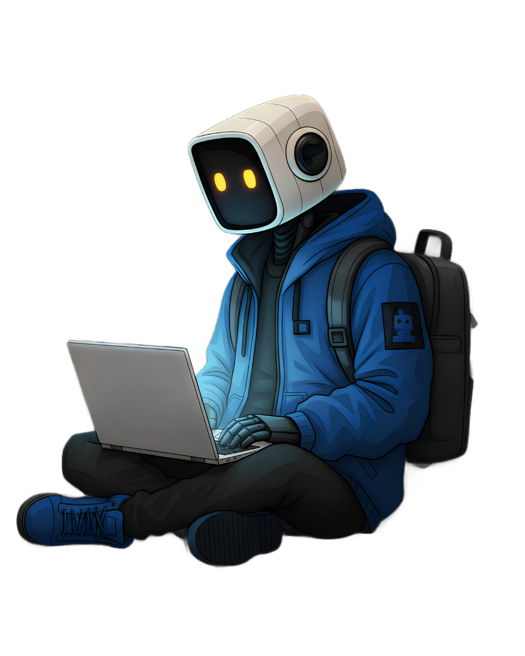 Caleb working on a laptop